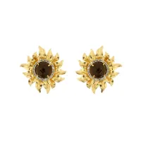 Picture Silver earrings plated with 18-carat gold White zircons Lady doublet smoky quartz and rock crystal