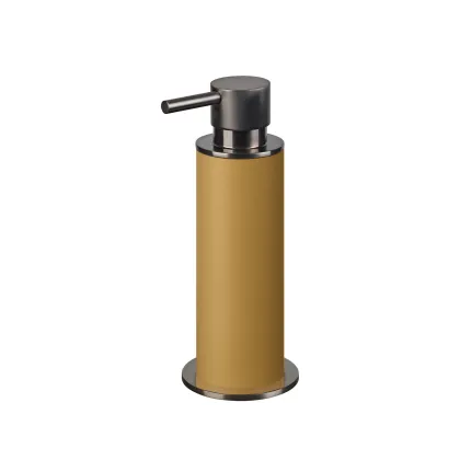 Picture Stylish dispenser with dimensions Ø7xH19 cm, mustard color with graphite finish