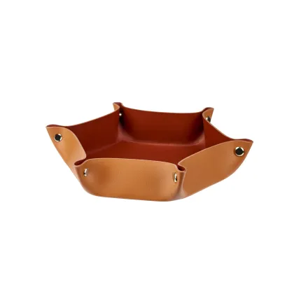 Zdjęcie Ośmiokątna skórzana tacka na drobiazgi w kolorze koniaku