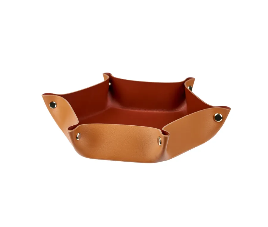 obrazek 1 Ośmiokątna skórzana tacka na drobiazgi w kolorze koniaku