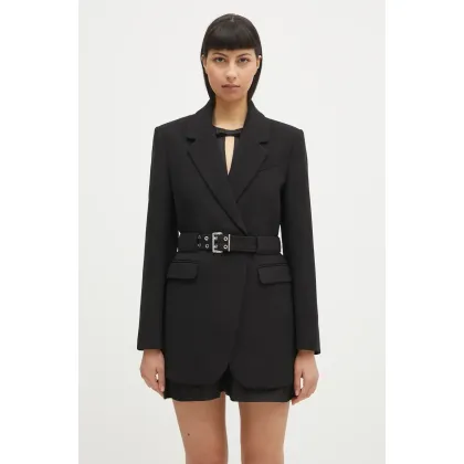 Zdjęcie GANNI marynarka Bonded Crepe kolor czarny dwurzędowa gładka W0241