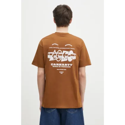 Zdjęcie Carhartt WIP t-shirt bawełniany Runaway męski kolor brązowy z nadrukiem I034409.2IQXX
