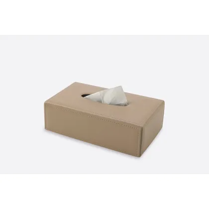 Picture Rectangular leather tissue box in silk beige color - for the office