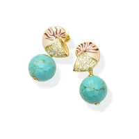 Picture Silver earrings plated with 18-carat gold, with turquoise paste, white zircons and enamels