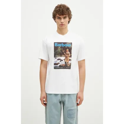 Zdjęcie Barbour t-shirt bawełniany Mortt OS Graphic męski kolor biały z nadrukiem MTS1340