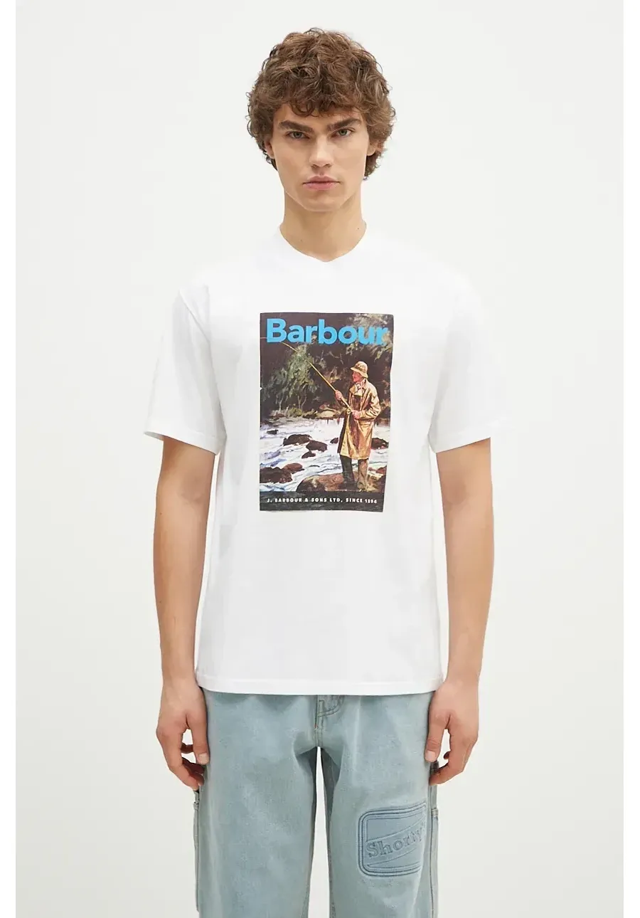 obrazek 1 Barbour t-shirt bawełniany Mortt OS Graphic męski kolor biały z nadrukiem MTS1340