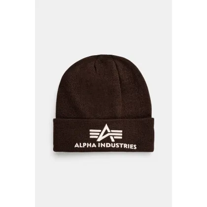 Zdjęcie Alpha Industries czapka kolor brązowy z cienkiej dzianiny
