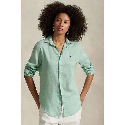 Zdjęcie Polo Ralph Lauren koszula lniana kolor zielony regular z kołnierzykiem klasycznym 211970730