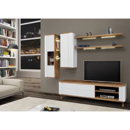 Zdjęcie Ekskluzywny, nowoczesny zestaw mebli do salonu (stolik TV, szafki podwieszane, półki) - Epoca