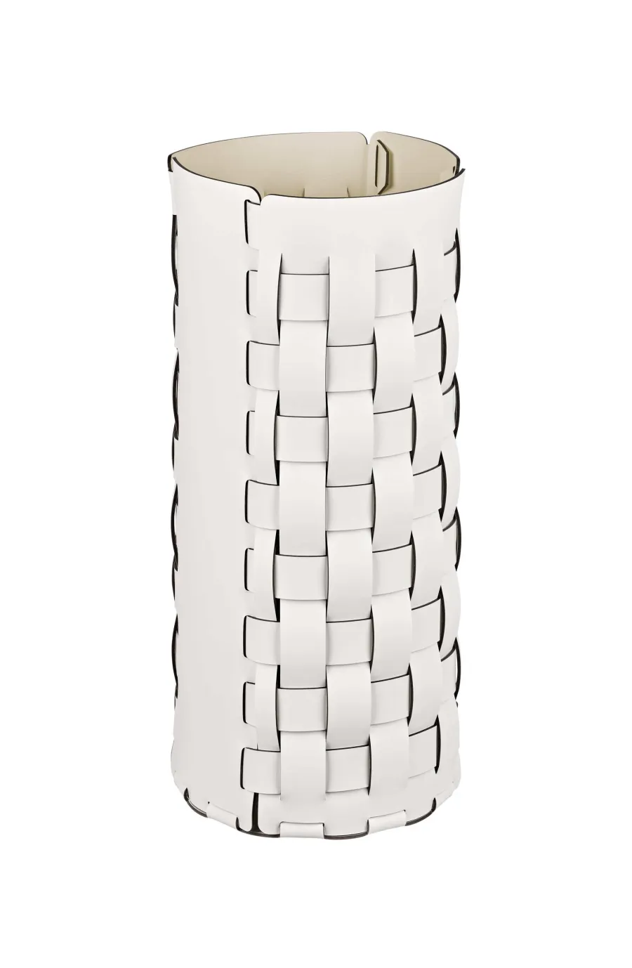 obrazek 1 Biały pleciony kosz na parasole Ø22xH51 cm wykonany z naturalnej skóry