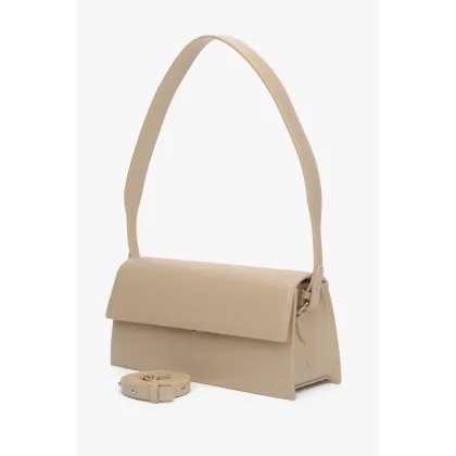 Zdjęcie Estro: Jasnobeżowa prostokątna torebka damska na ramię ze skóry