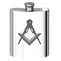 Picture A unique hip flask with a Masonic compass symbol above a set square