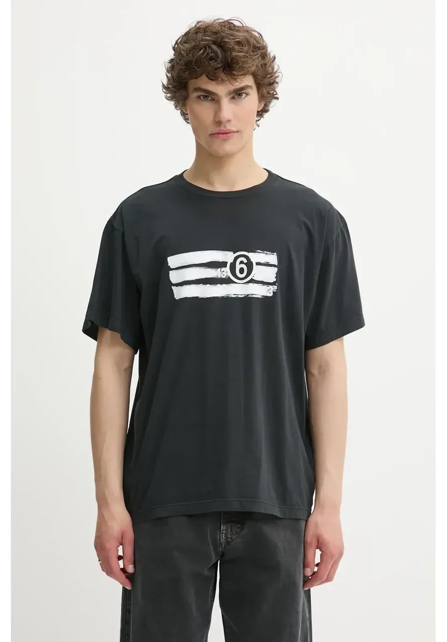 obrazek 1 MM6 Maison Margiela t-shirt bawełniany męski kolor czarny z nadrukiem SH2GC0023