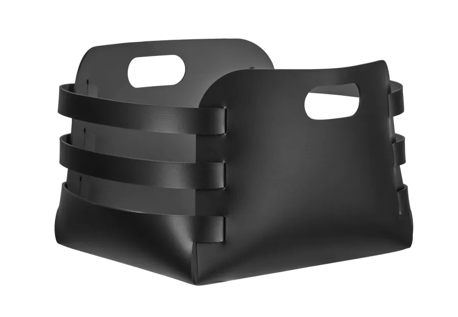 obrazek 1 Elegancki koszyk Riga 27x36xH25 cm z czarnej naturalnej skóry