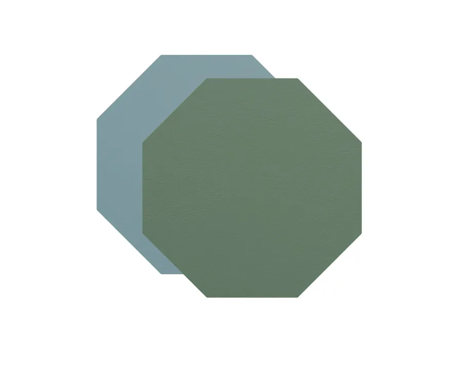 obrazek 1 Stylowa skórzana podkładka pod kubek wykonana z naturalnej skóry w kolorze błękitu i eukaliptusa