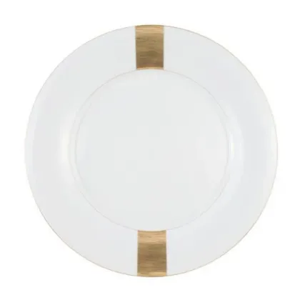Zdjęcie Porcelanowy biały okrągły półmisek ze złotym zdobieniem w stylu nowoczesnym – Tettau