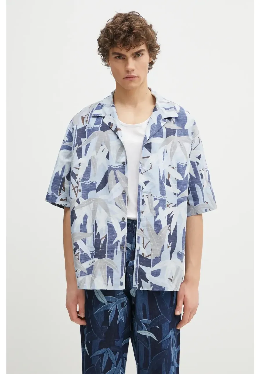obrazek 1 Kenzo koszula z domieszką lnu męska kolor niebieski relaxed FF55CH1309P1.77