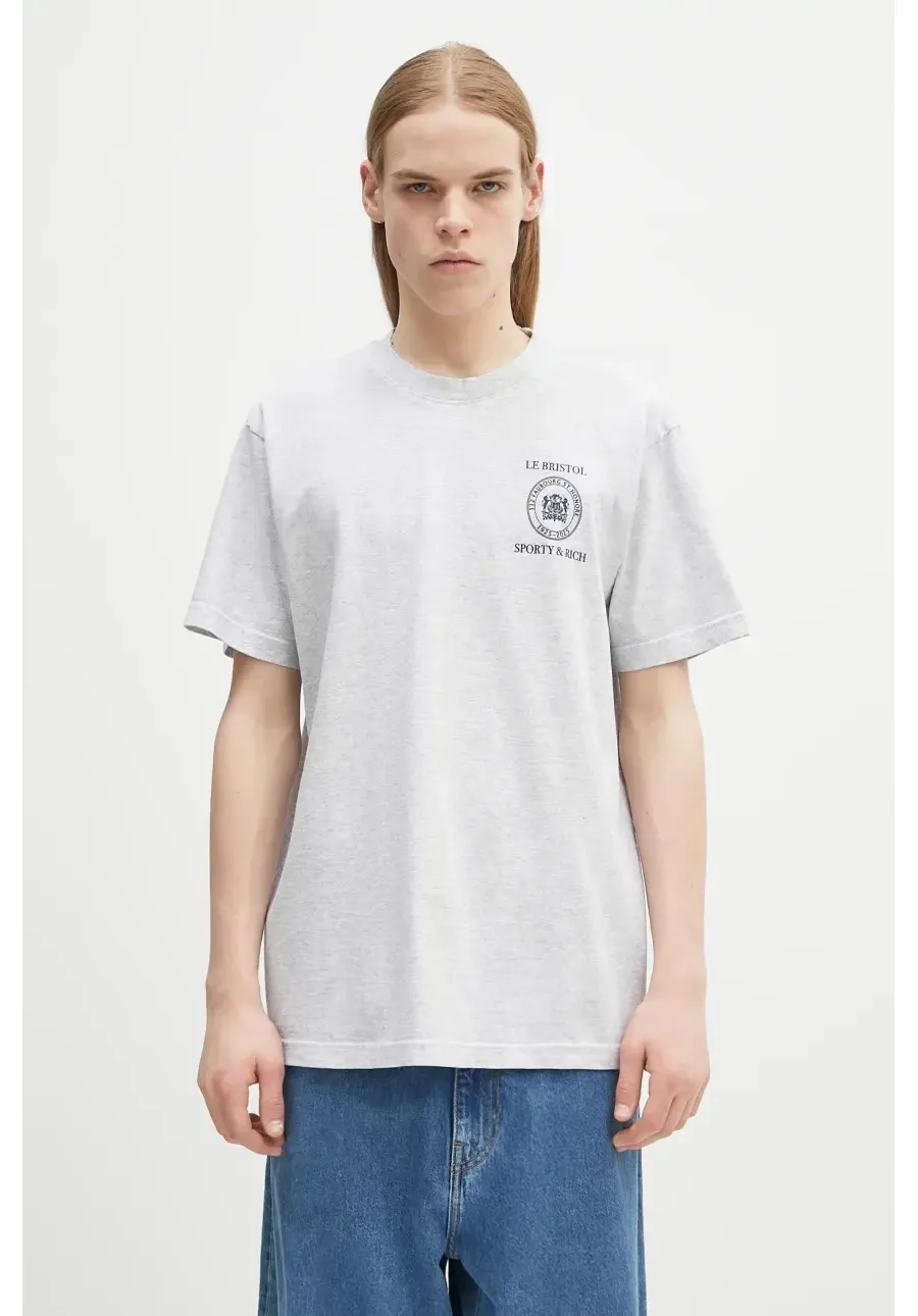 obrazek 1 Sporty & Rich t-shirt Crest Seal 100th kolor szary z nadrukiem TO043517620GY03