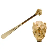 Zdjęcie Luksusowa brązowa łyżka do butów z uchwytem w kształcie głowy lwa - Pasotti