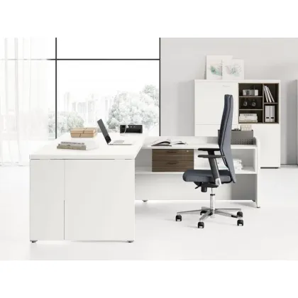 Zdjęcie Stylowe biurko z dodatkowym blatem, szufladą i półkami