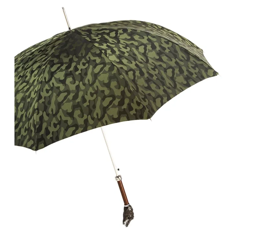 obrazek 7 Luksusowy zielony parasol męski z rączką w kształcie głowy krokodyla - Pasotti