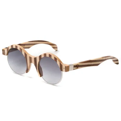 Zdjęcie Drewniane oprawki w pasy i okrągłe szkła - ekskluzywne okulary - Legno Light