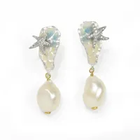 Picture Exclusive earrings Rhodium-plated silver Ice polishing White zircons Baroque pearl