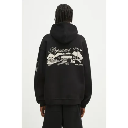 Zdjęcie Represent bluza bawełniana Raceway Hoodie męska kolor czarny z kapturem z nadrukiem MLM41062.01