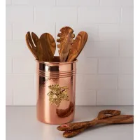 Zdjęcie Miedziany pojemnik na przybory kuchenne + 6 drewnianych łyżek