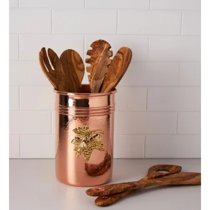 Zdjęcie Miedziany pojemnik na przybory kuchenne + 6 drewnianych łyżek