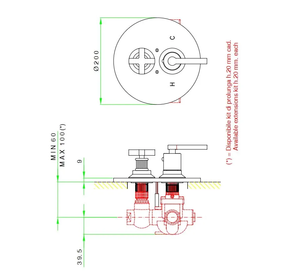 obrazek 2 Wbudowana termostatyczna bateria zewnętrzna 3/4” z ogranicznikiem