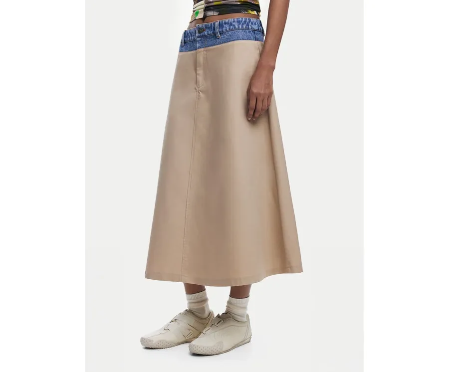 obrazek 1 Desigual Spódnica trapezowa Barcelo 25SWFW12 Beżowy Regular Fit
