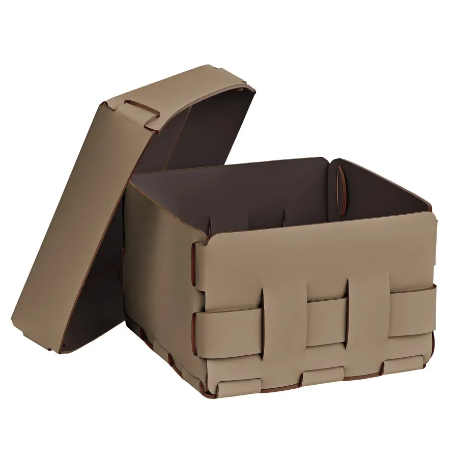 obrazek 2 Luksusowy skórzany kosz Bottega 19x19xH13 cm w wyjątkowym kolorze cappuccino