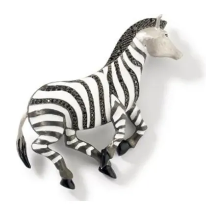 Zdjęcie Zebra niepowtarzalna Srebrna broszka rodowana Czarne cyrkonie Biała emalia