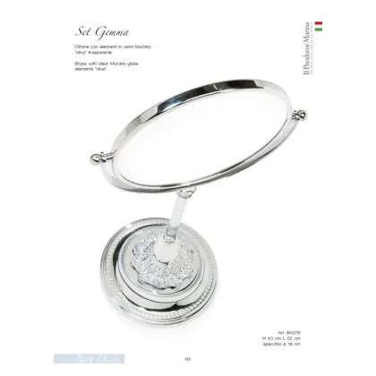 Zdjęcie Stylowe lusterko stołowe mosiężne z powiększeniem (2×) z oliwką w przezroczystym szkle Murano - Il Paralume Marina