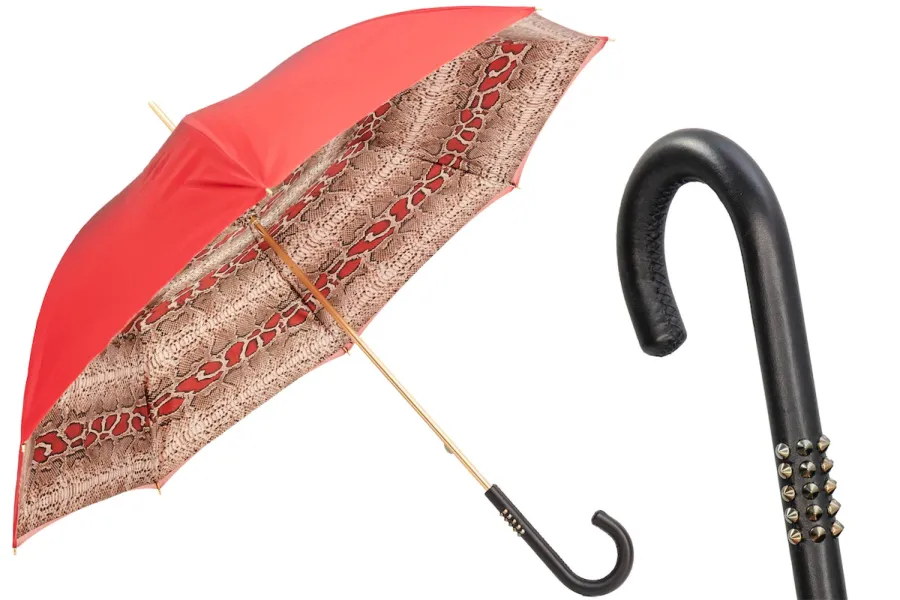 obrazek 1 Stylowy czerwony parasol damski zdobiony motywem skóry węża - Pasotti
