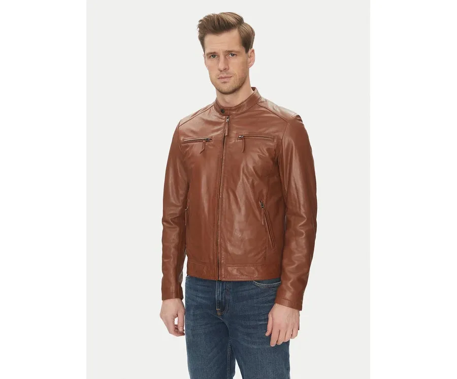 obrazek 1 Serge Pariente Kurtka skórzana Tonic Brązowy Slim Fit
