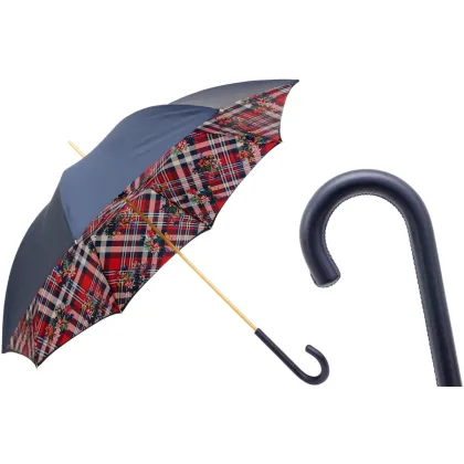 Zdjęcie Klasyczny granatowy parasol damski w paski i kwiaty – Pasotti
