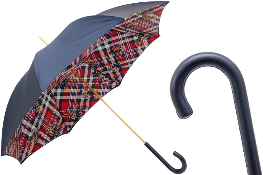 obrazek 1 Klasyczny granatowy parasol damski w paski i kwiaty – Pasotti