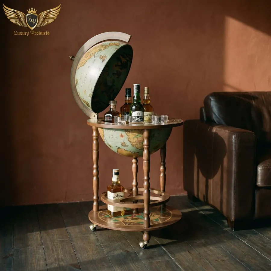 picture 2 Beech wood bar globe with interior storage "Giunone Laguna"