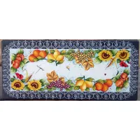 Picture Stylish rectangular tabletop made of volcanic lava for the garden and terrace decorated with a flower and fruit motif – Ceramiche Valchida