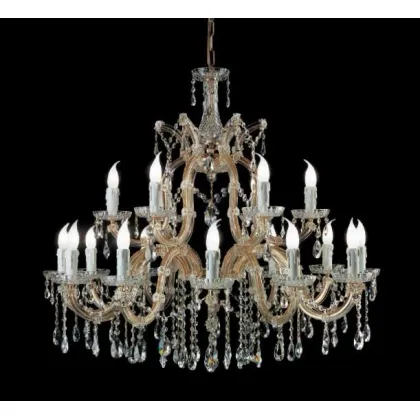 Zdjęcie Stylowy żyrandol z pozłacaną metalową ramą pokrytą szklanymi ramionami i przezroczystymi kryształowymi zawieszkami - Il Paralume Marina