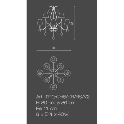 Zdjęcie Stylowy żyrandol z 8 światłami w chromowanych mosiężnych wstążkach z białymi abażurami - Il Paralume Marina