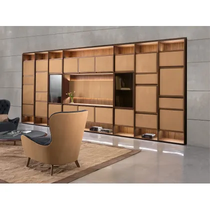 Zdjęcie Barek lity orzech amerykański ze wstawkami tapicerowanymi skórą, tkaniną, szkłem lub fornirowane - Ulivi Salotti