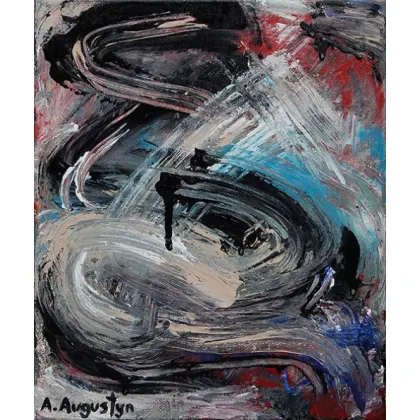 Zdjęcie Abstrakcyjny obraz o wymiarach 30 x 25 cm, namalowany techniką mieszaną na płótnie – Amelia Augustyn