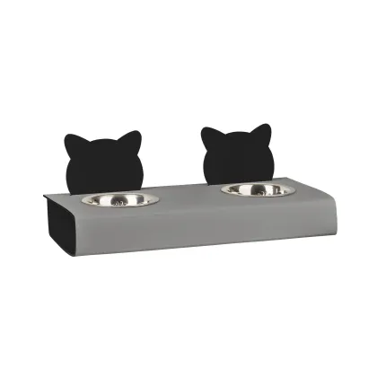 Zdjęcie Designerski szary zestaw misek dla kota 40x16xH6 cm