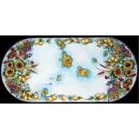 Picture Classic oval countertop made of volcanic lava decorated with a plant motif - Ceramiche Valchida