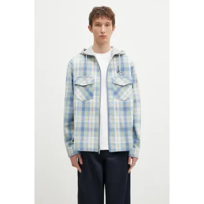 Zdjęcie ICECREAM koszula z domieszką wełny Hooded Flannel Zip Through kolor niebieski relaxed IC24435