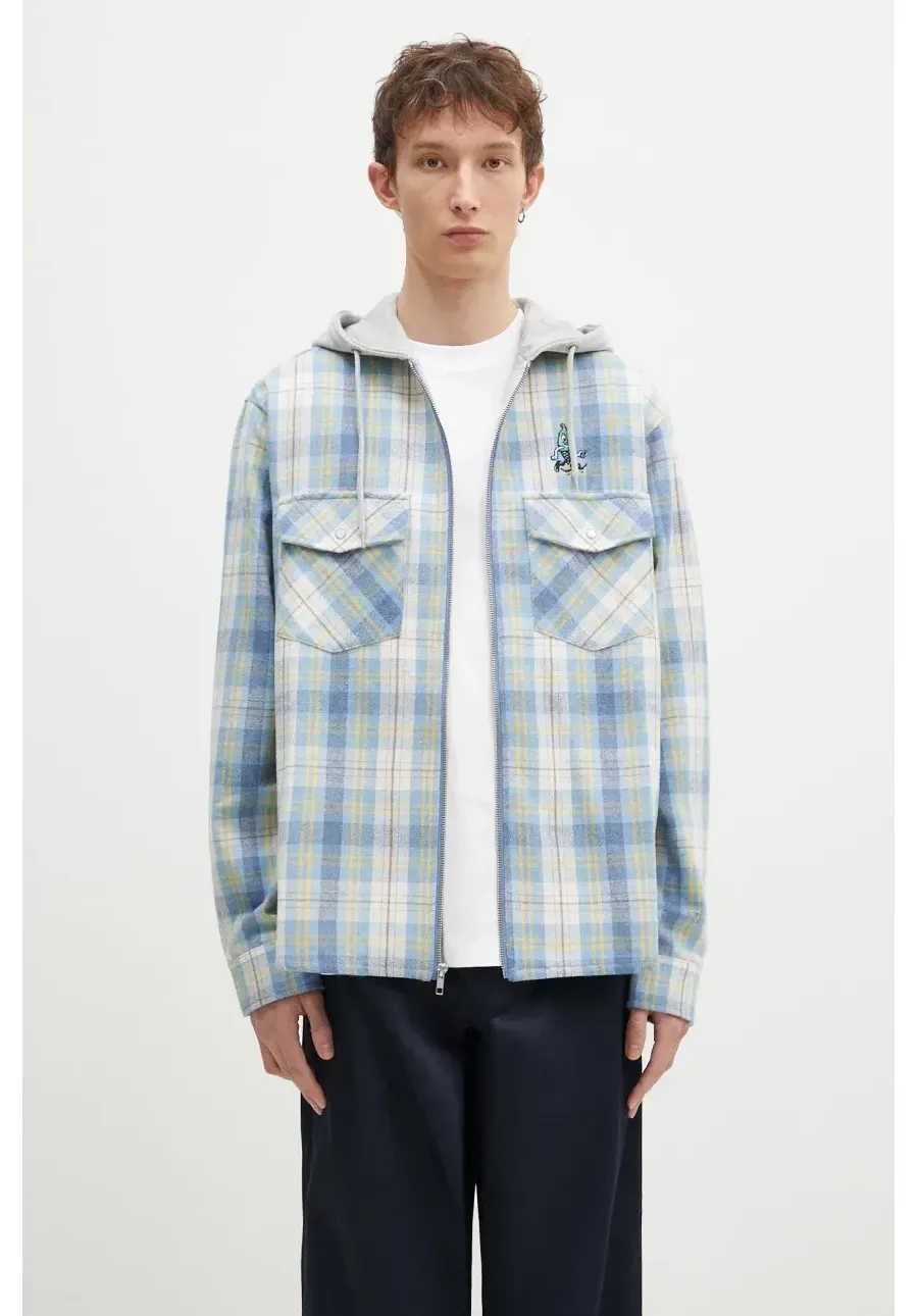 obrazek 1 ICECREAM koszula z domieszką wełny Hooded Flannel Zip Through kolor niebieski relaxed IC24435