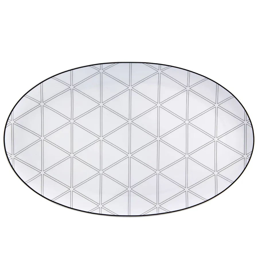 obrazek 1 Porcelanowy duży owalny talerz Orquestra z geometrycznym wzorem w trójkąty - Vista Alegre